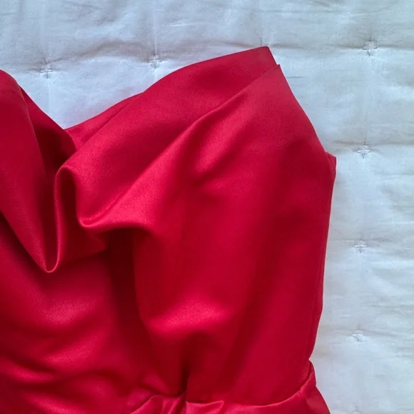 House of CB London XS Adrienne Red Scarlet Strapless Gown Ruched - Picture 8 of 11